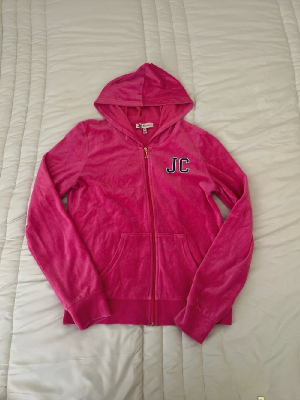 Juicy Couture Girls Hot Pink Velour Zip Hoodie with JC Patch